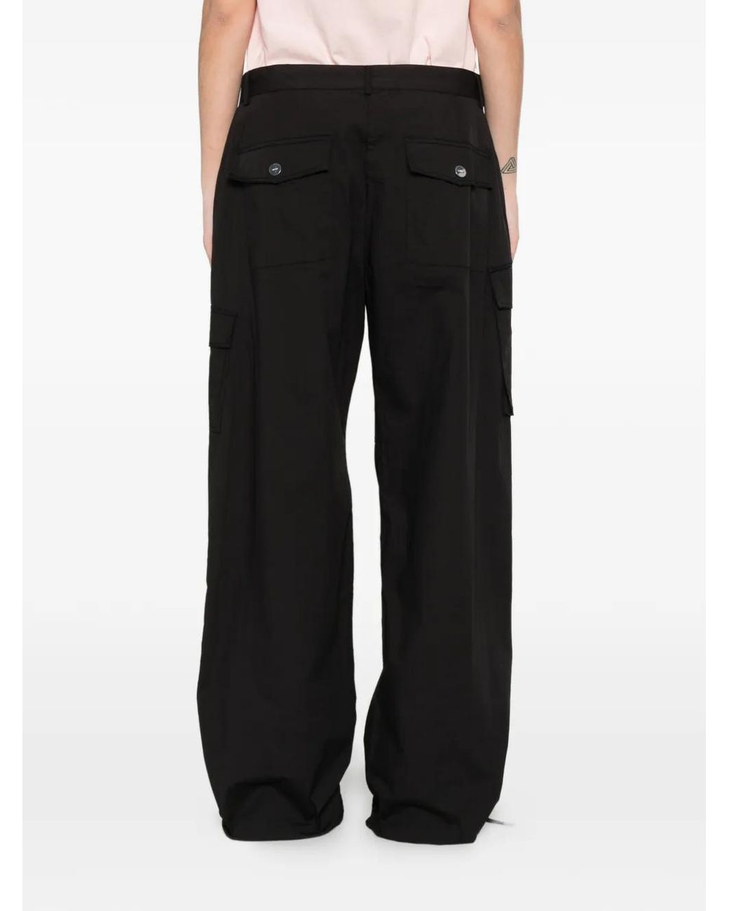 Ganni Black Drawstring-Cuff Cargo Pants