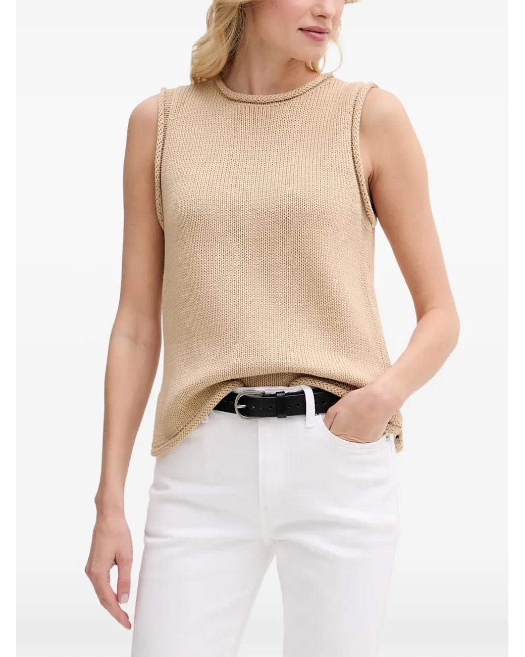 Mos Mosh White Mmaubin Sl Rolled-Trim Sleeveless Top