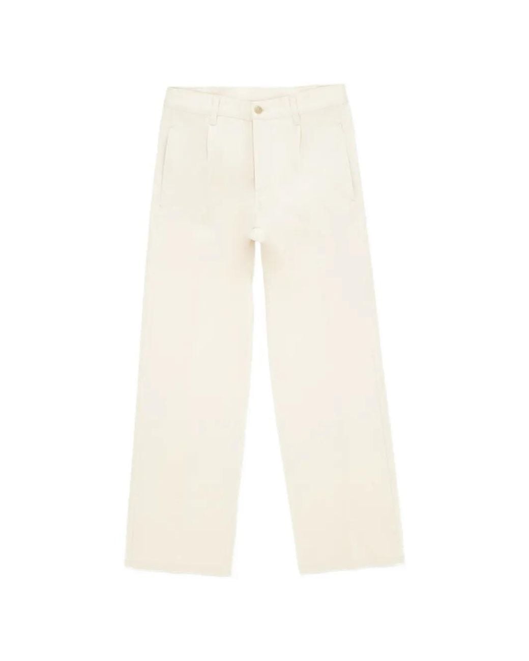 Fortela White Pleated Straight-Leg Trousers