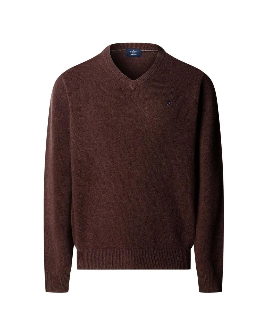 Hackett Brown V-Neck Lambswool Sweater for men