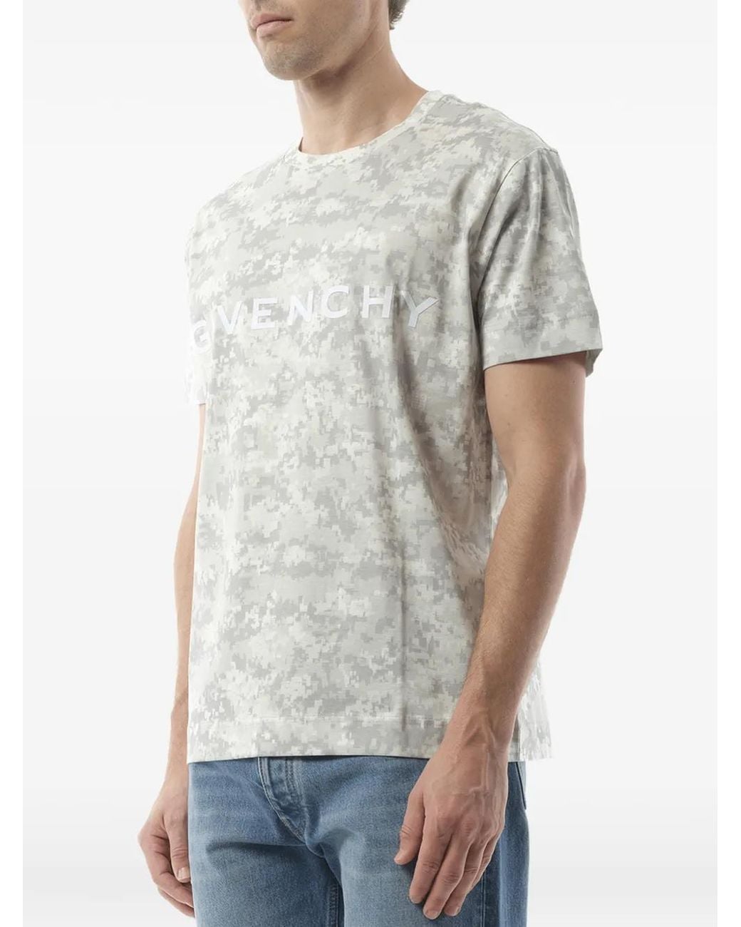 Givenchy Gray Logo Camo-Print T-Shirt for men