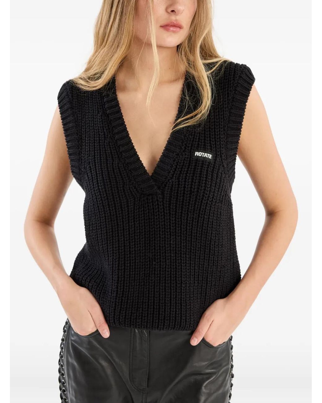 ROTATE BIRGER CHRISTENSEN Black V-Neck Knitted Vest