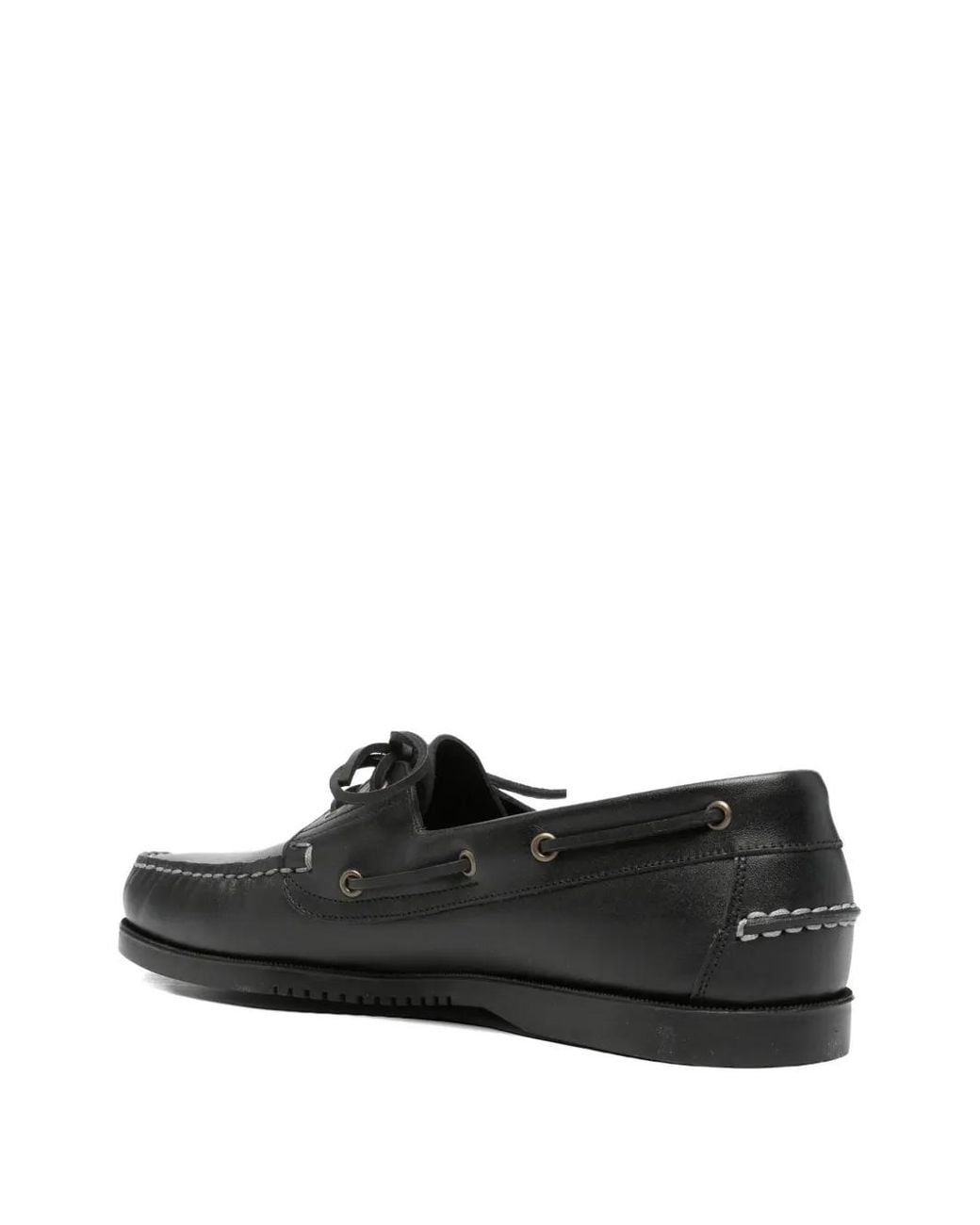 Paraboot Black Barth Contrast-Stitching Boat Shoes for men