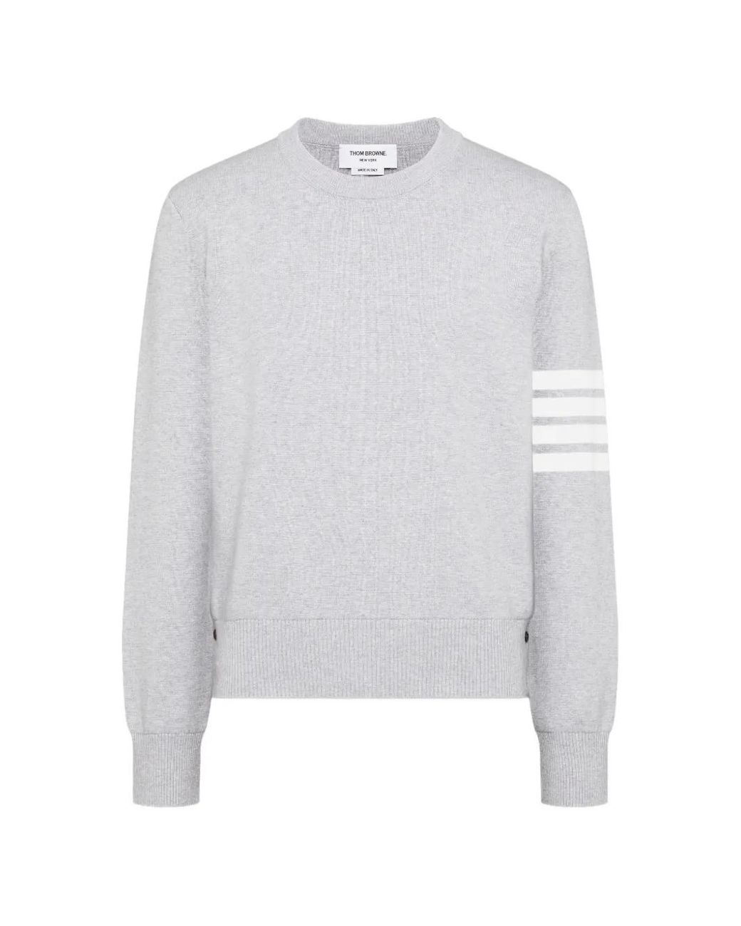 Thom Browne White Cotton Crepe 4-Bar Pullover for men