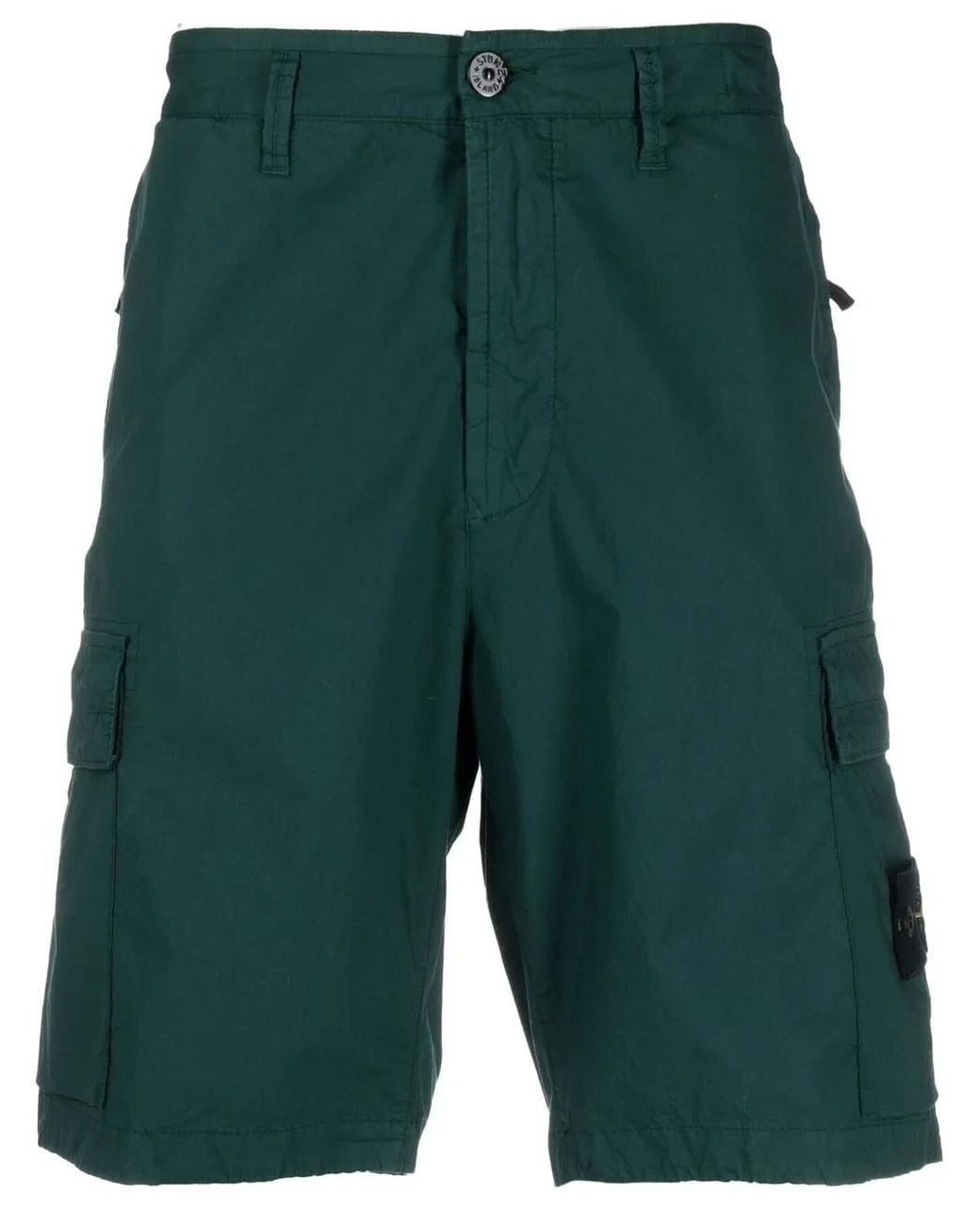 Stone Island Green Compass-Patch Cargo Shorts for men
