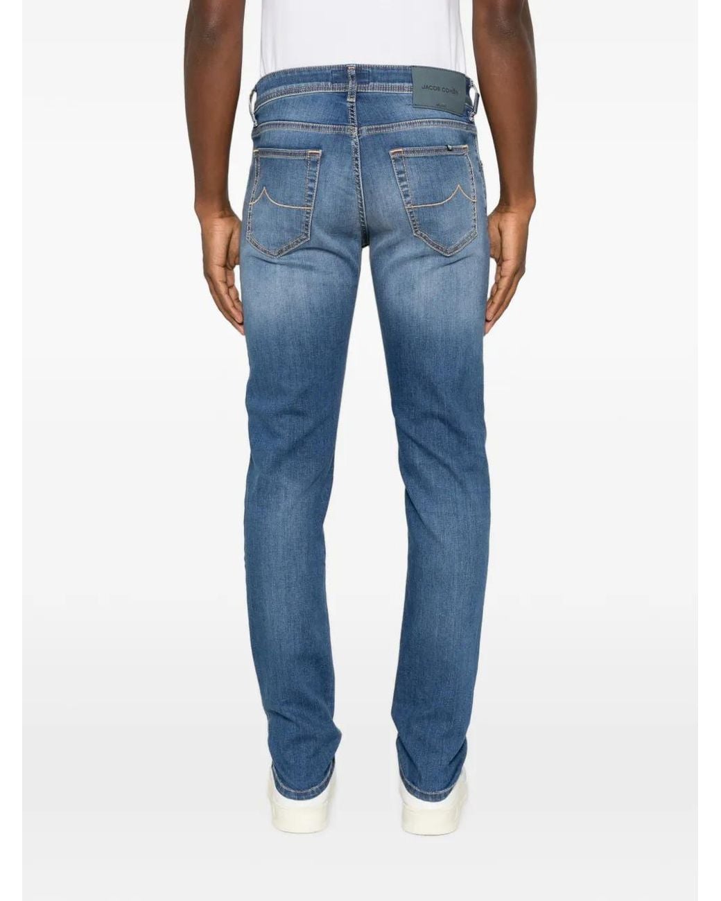 Jacob Cohen Blue Faded-Effect Logo-Patch Jeans for men