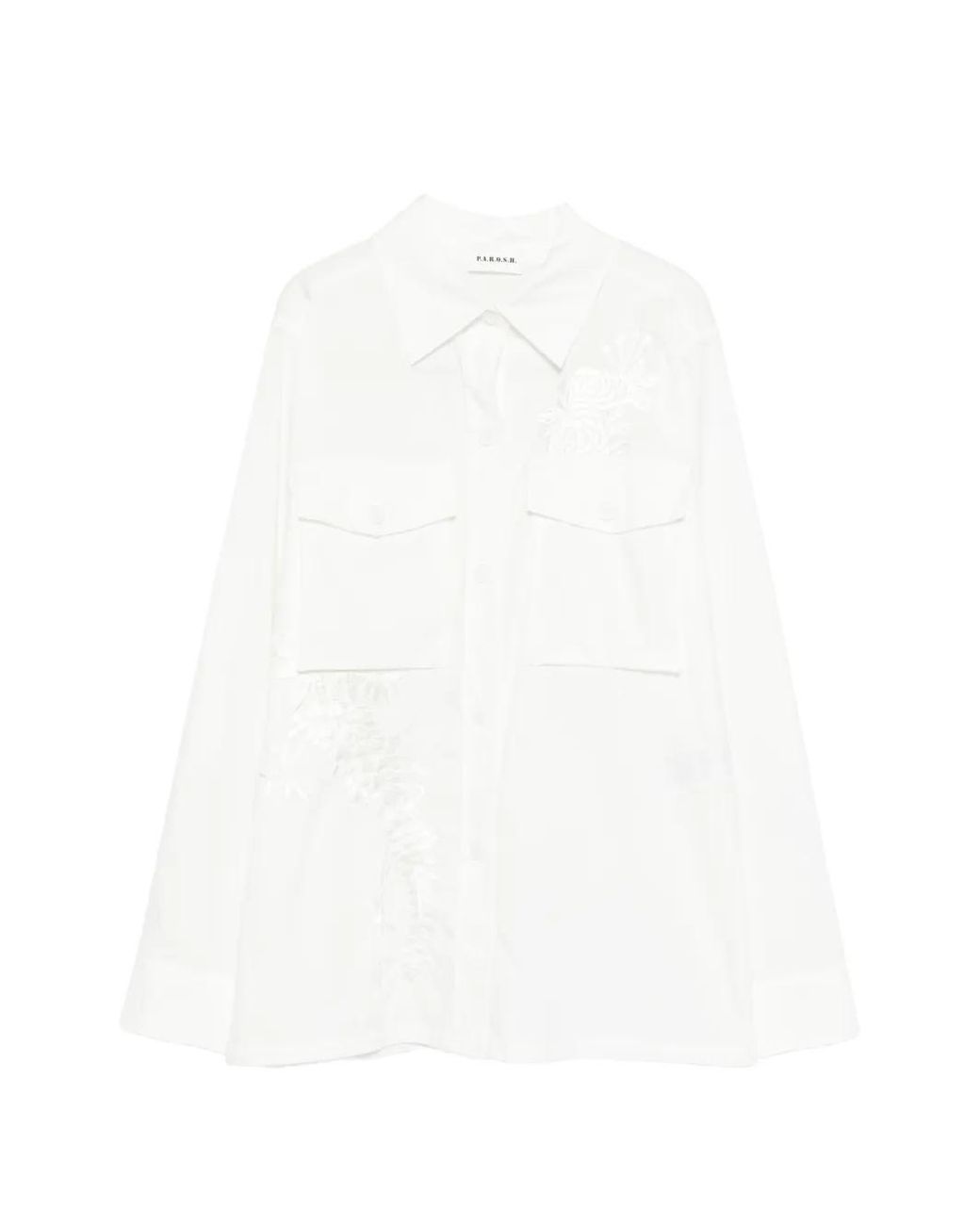 P.A.R.O.S.H. White Ninja Embroidery Chest-Pocket Shirt