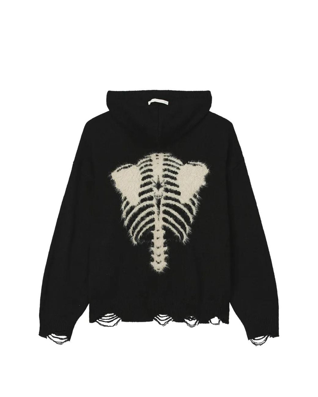 FIVE CM Black Skeleton-Motif Distressed Hoodie for men