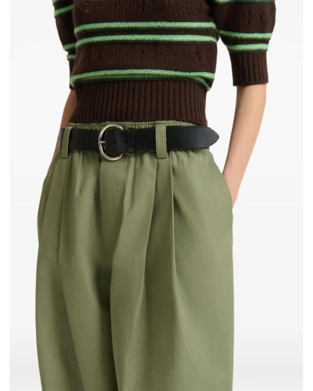 Marni Green Canvas Pants With Pleats