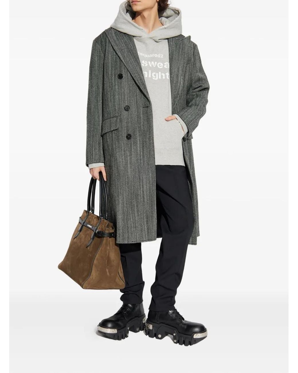 DSquared² Gray Herringbone Double Breast Coat for men
