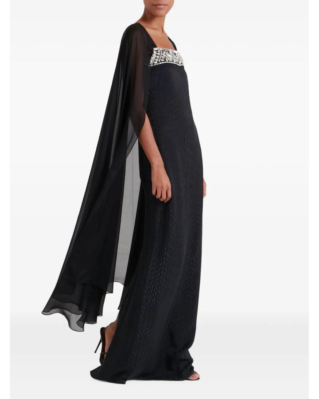 Temperley London Black Robe Longue Pyramus À Ornements En Cristal