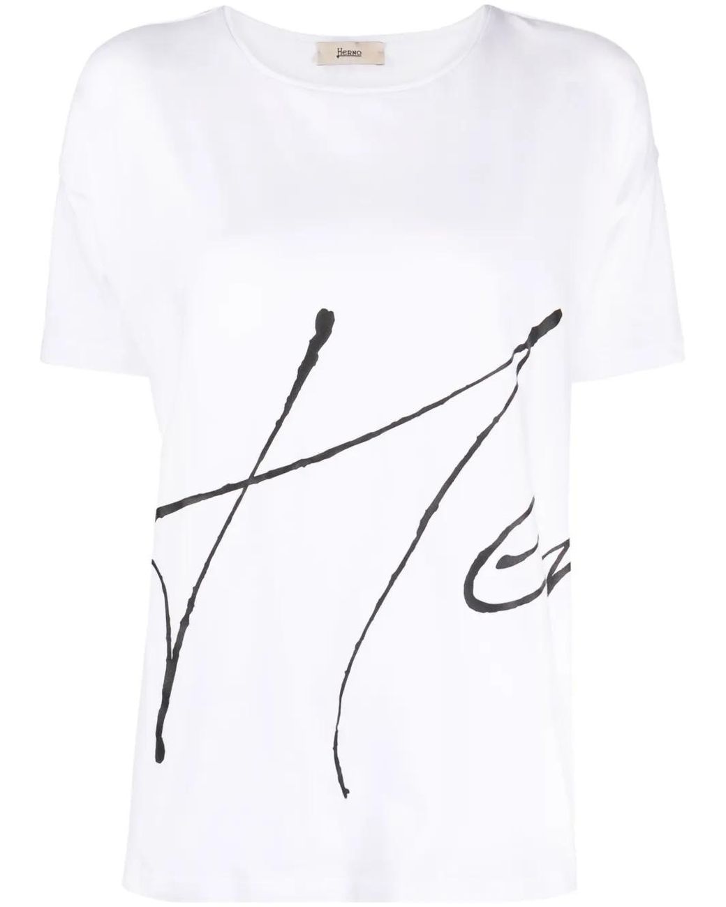Herno White Crew-Neck Logo-Print T-Shirt