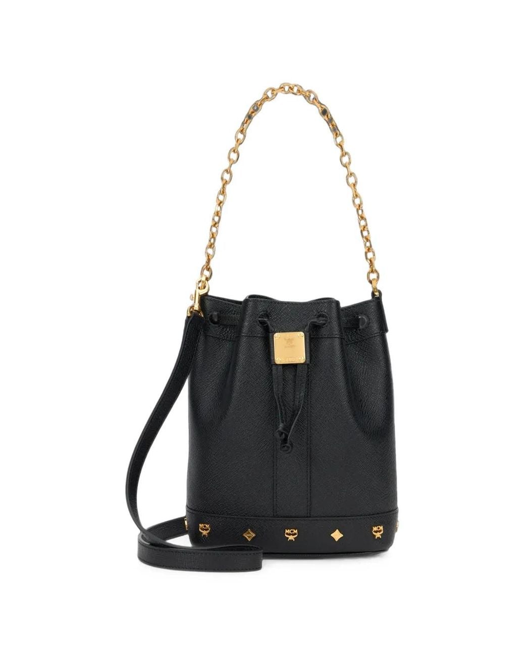 MCM Black Mini Sac Seau À Plaque Logo Pina