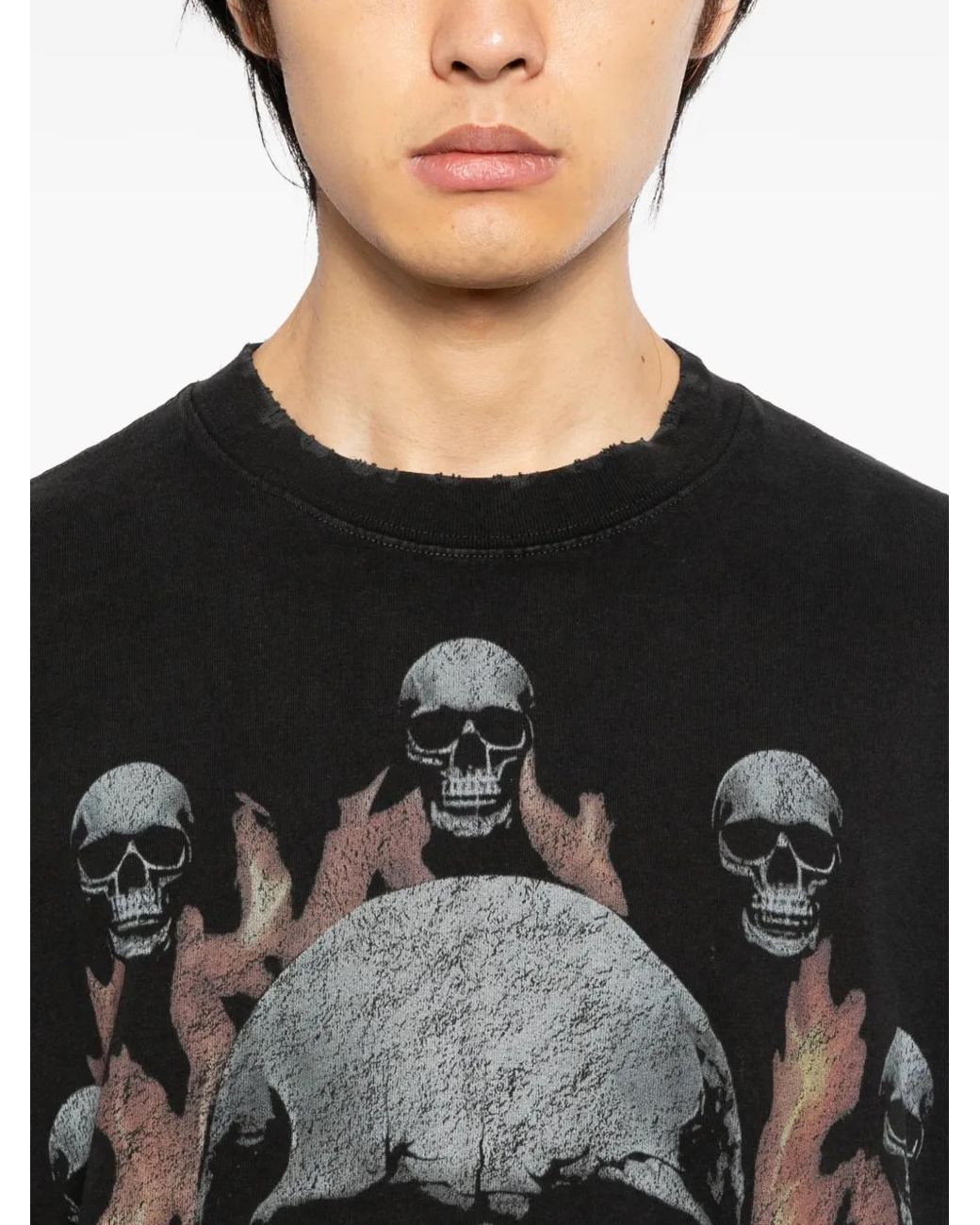 WARMAN Black Skull Printed T-Shirt for men