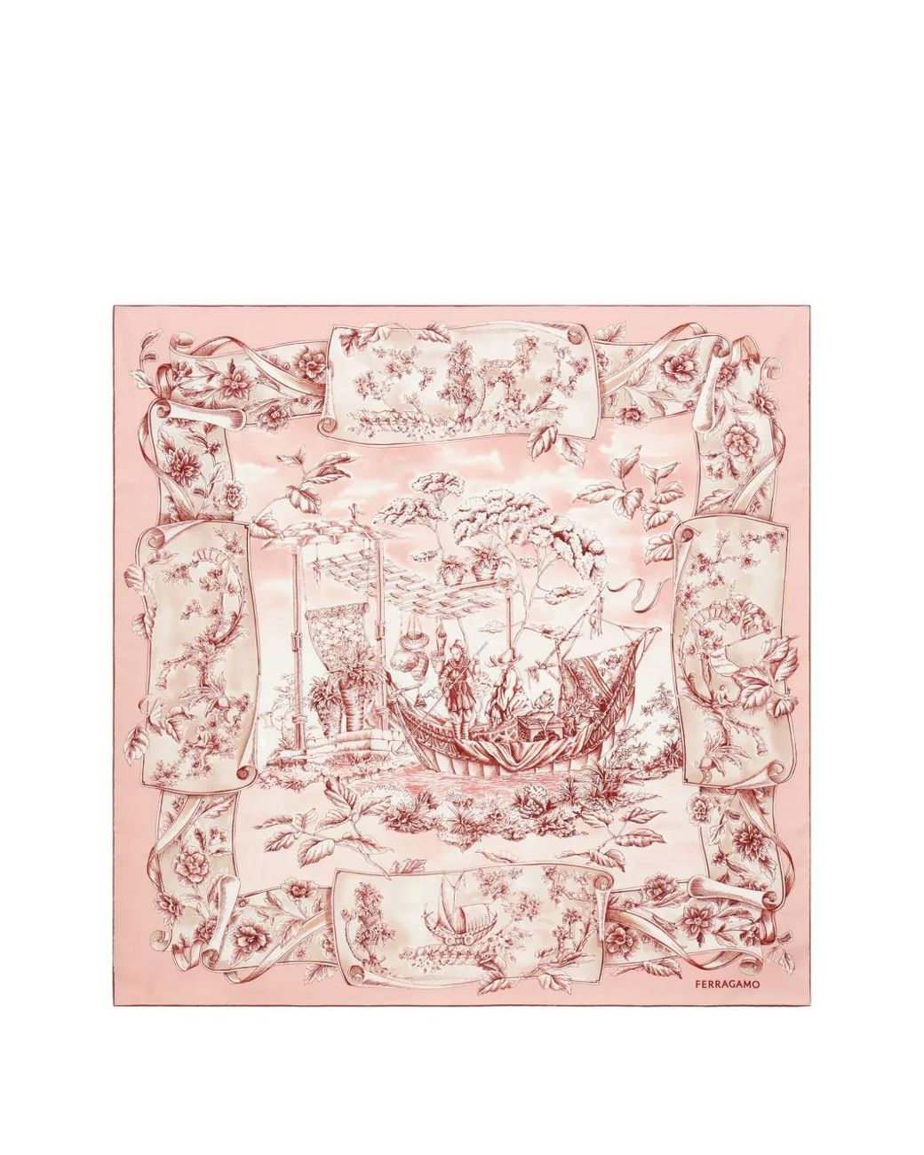Ferragamo Pink Graphic-Print Silk Scarf