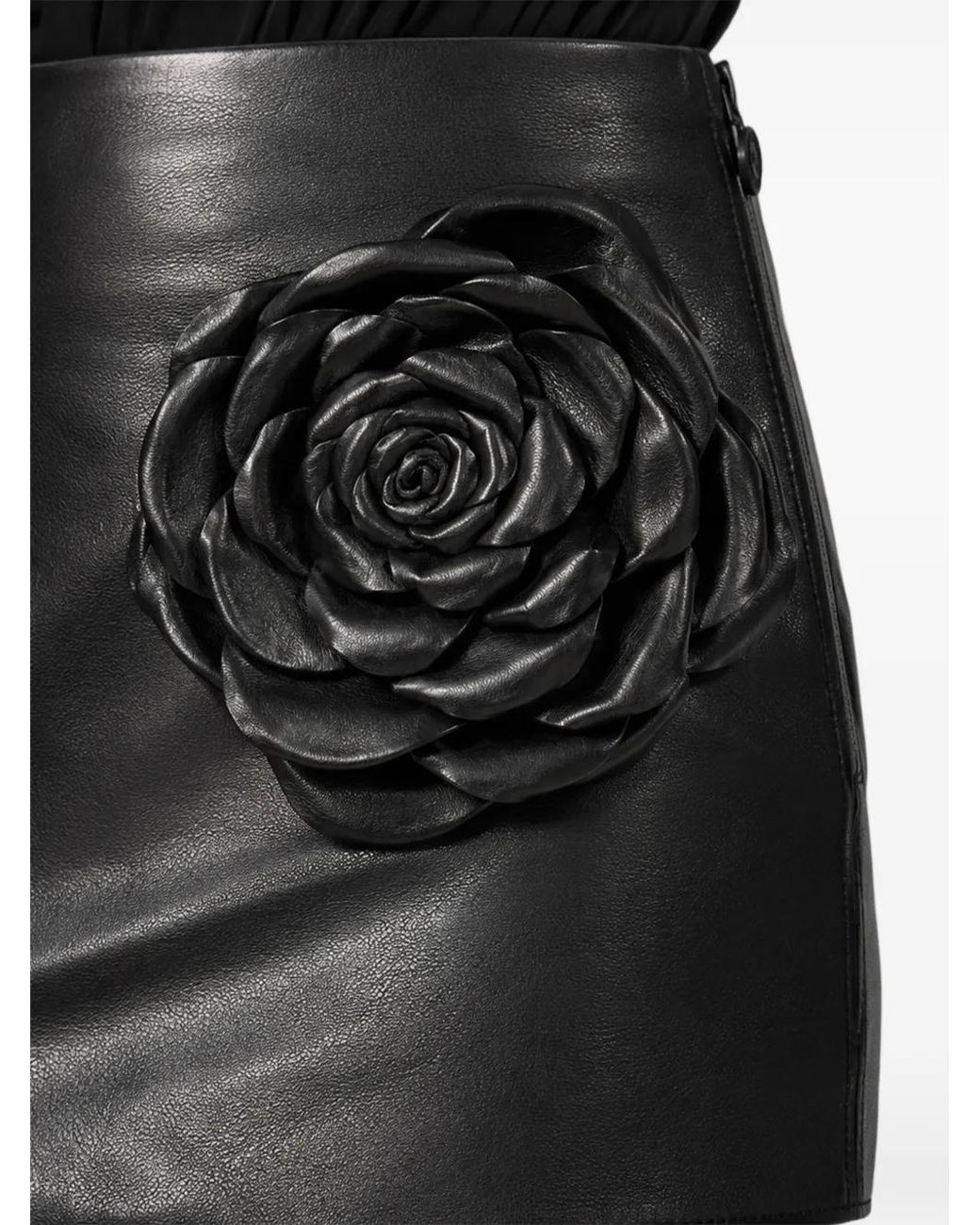 Philipp Plein Black Leather Mini Skirt Flower