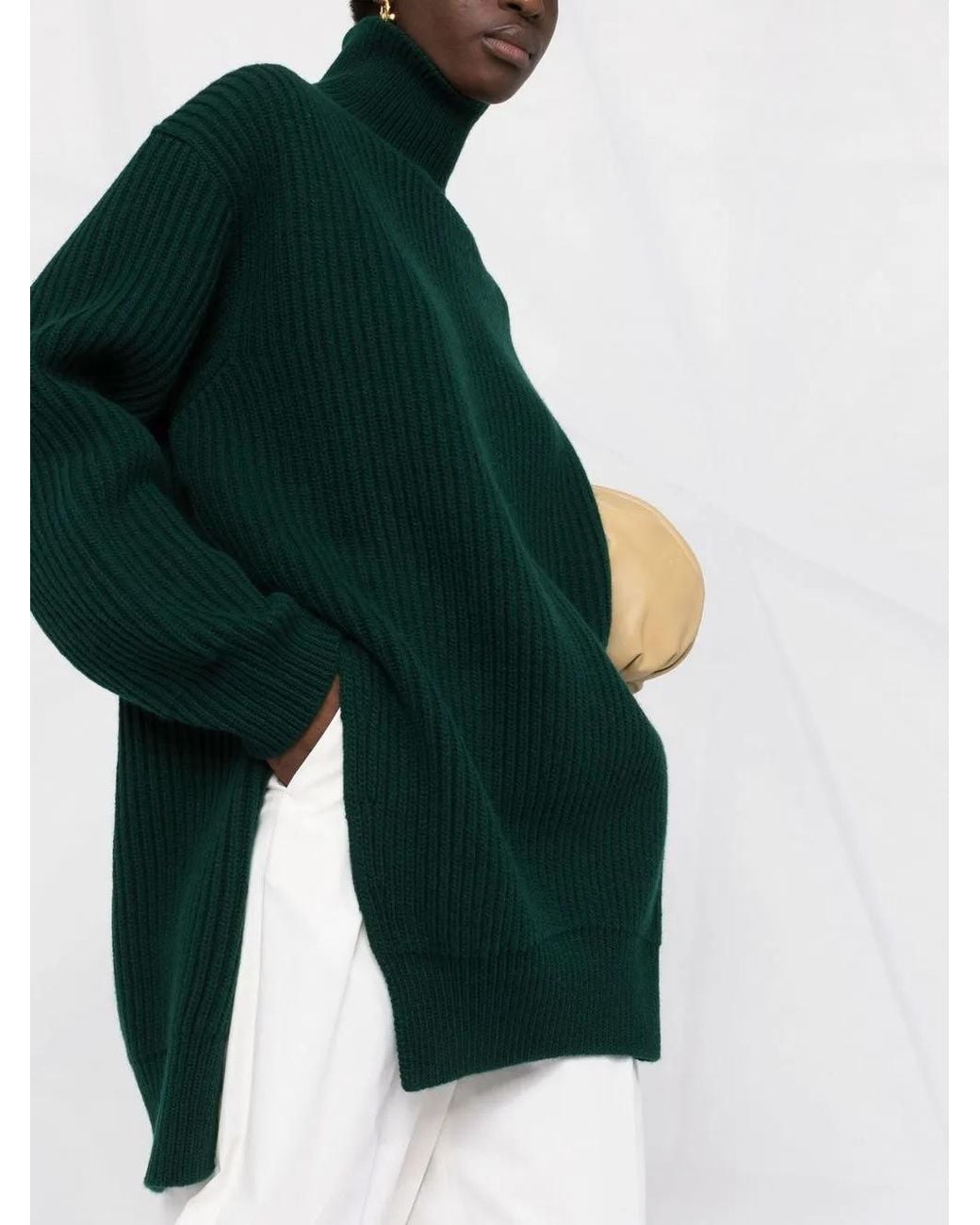 Jil Sander Green Roll-Neck Ribbed-Knit Jumper