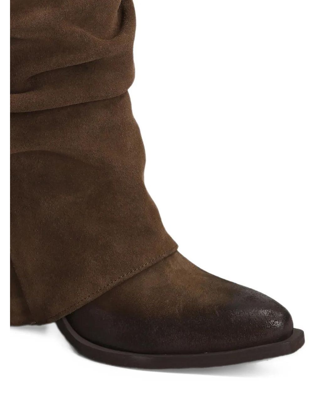 METISSE Brown Slouchy-Effect Leather Boots