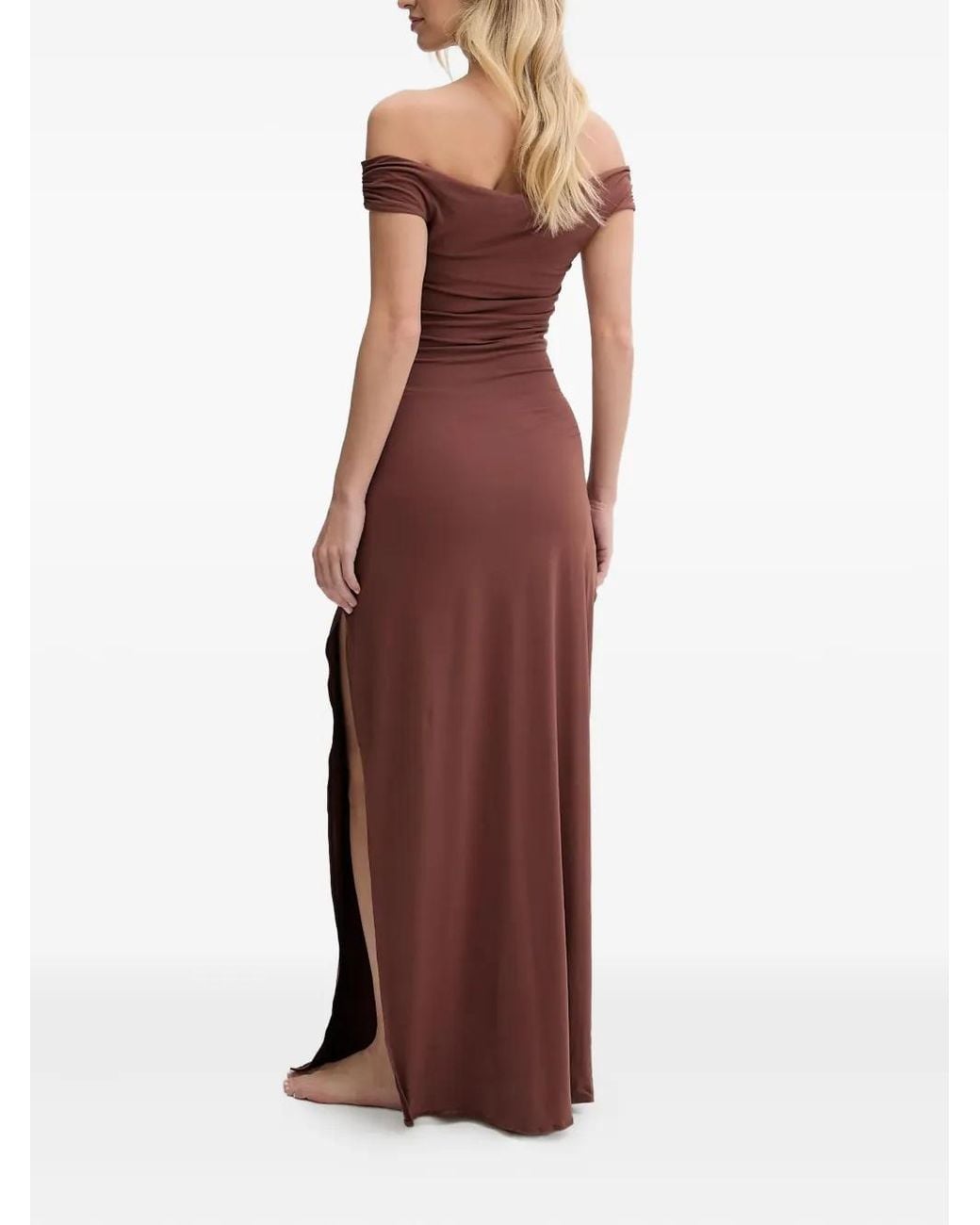 Bondeye Red Off-Shoulder Side-Split Maxi Dress