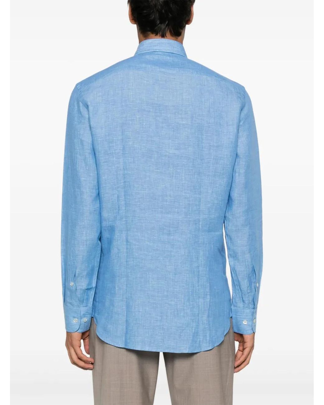 Etro Blue Logo-Embroidered Linen Shirt for men