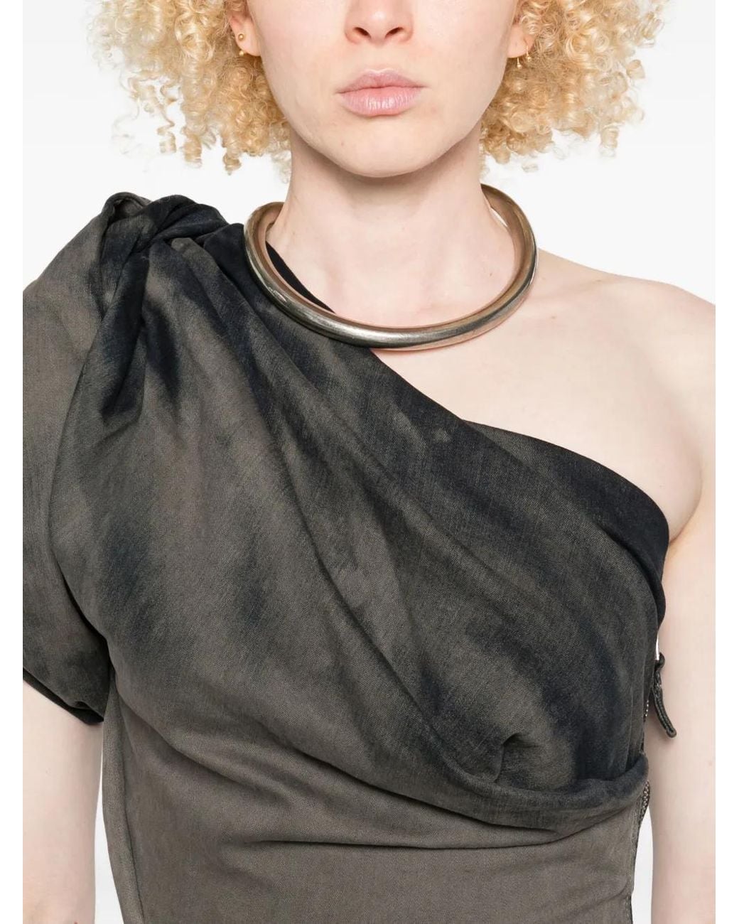 Rick Owens Black One-Shoulder Denim Midi Dress
