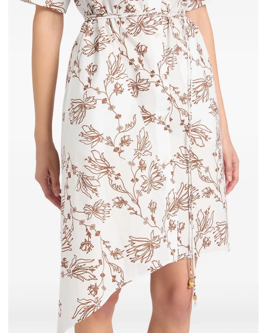 Ports 1961 White Asymmetric Floral Midi Dress