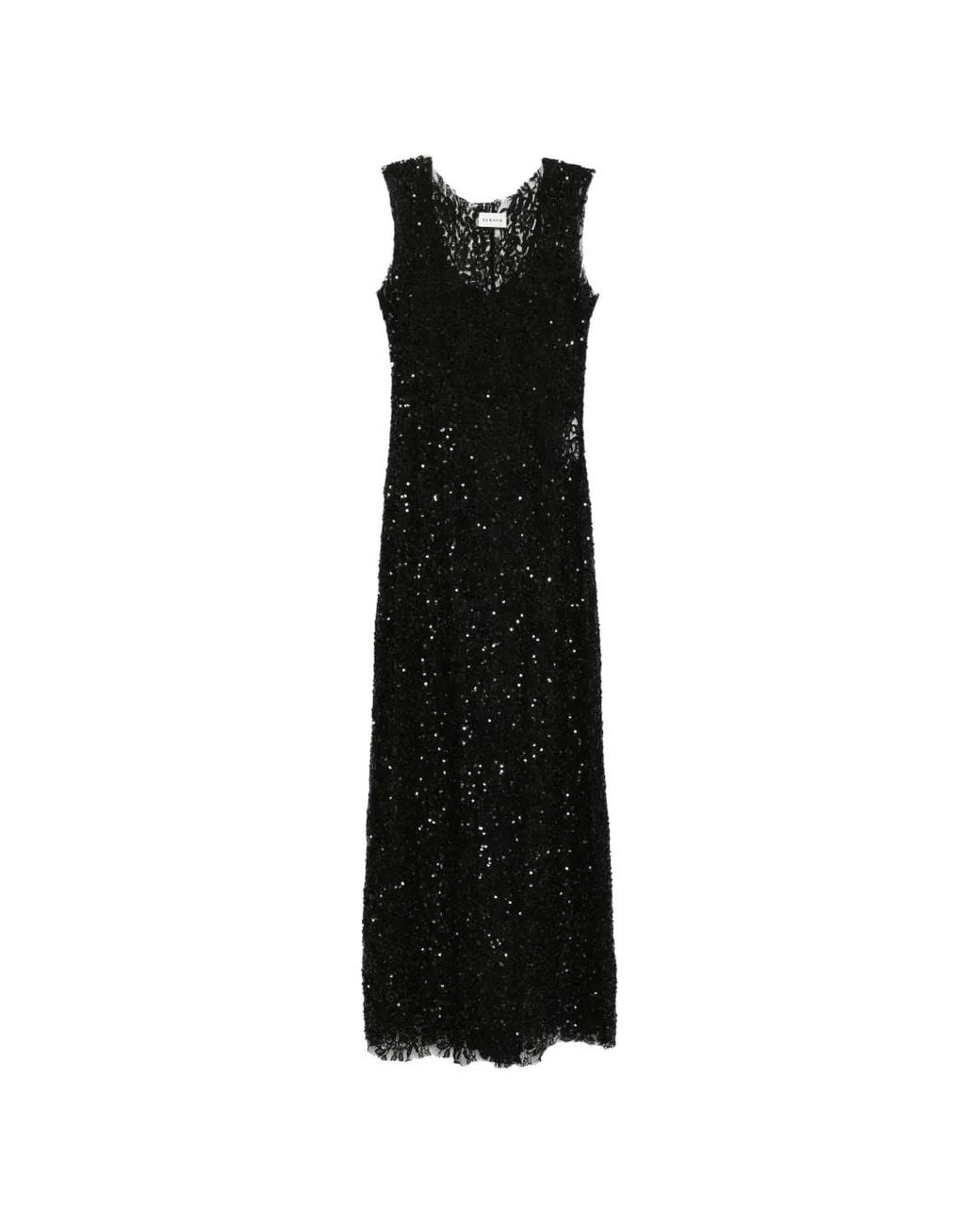 P.A.R.O.S.H. Black Robe Longue Sans Manches À Sequins