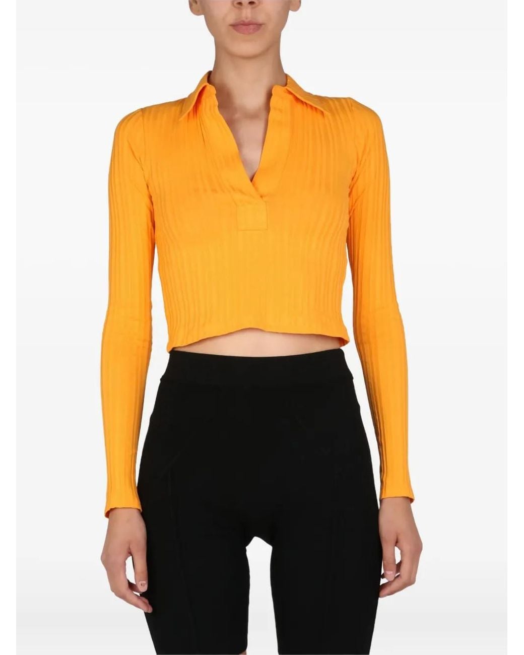 Helmut Lang Geribbelde Top Met Kraag in het Orange