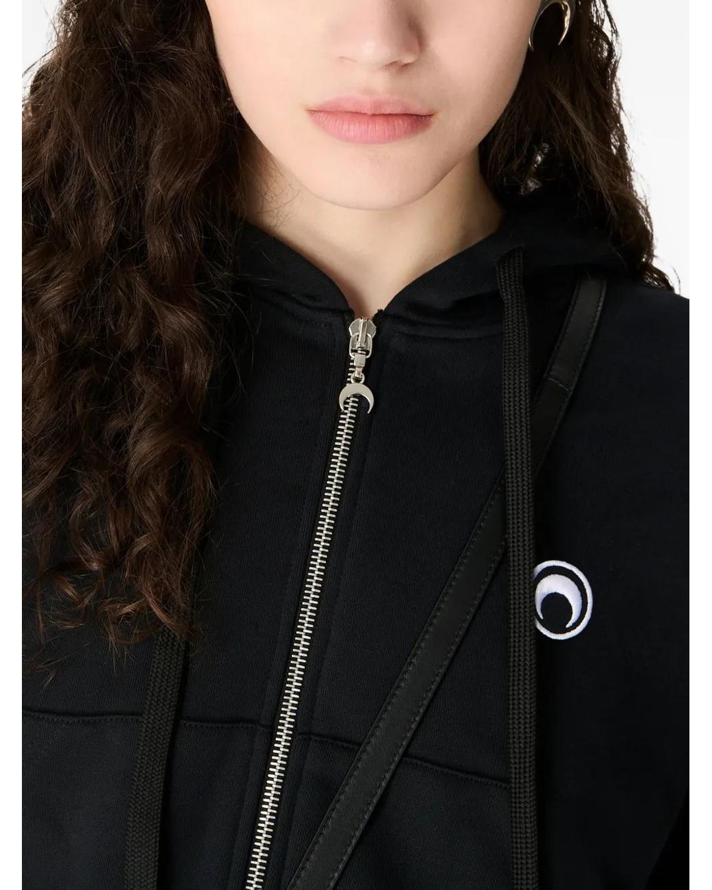 MARINE SERRE Black Moon Logo Fleece Cropped Zipped Hoodie