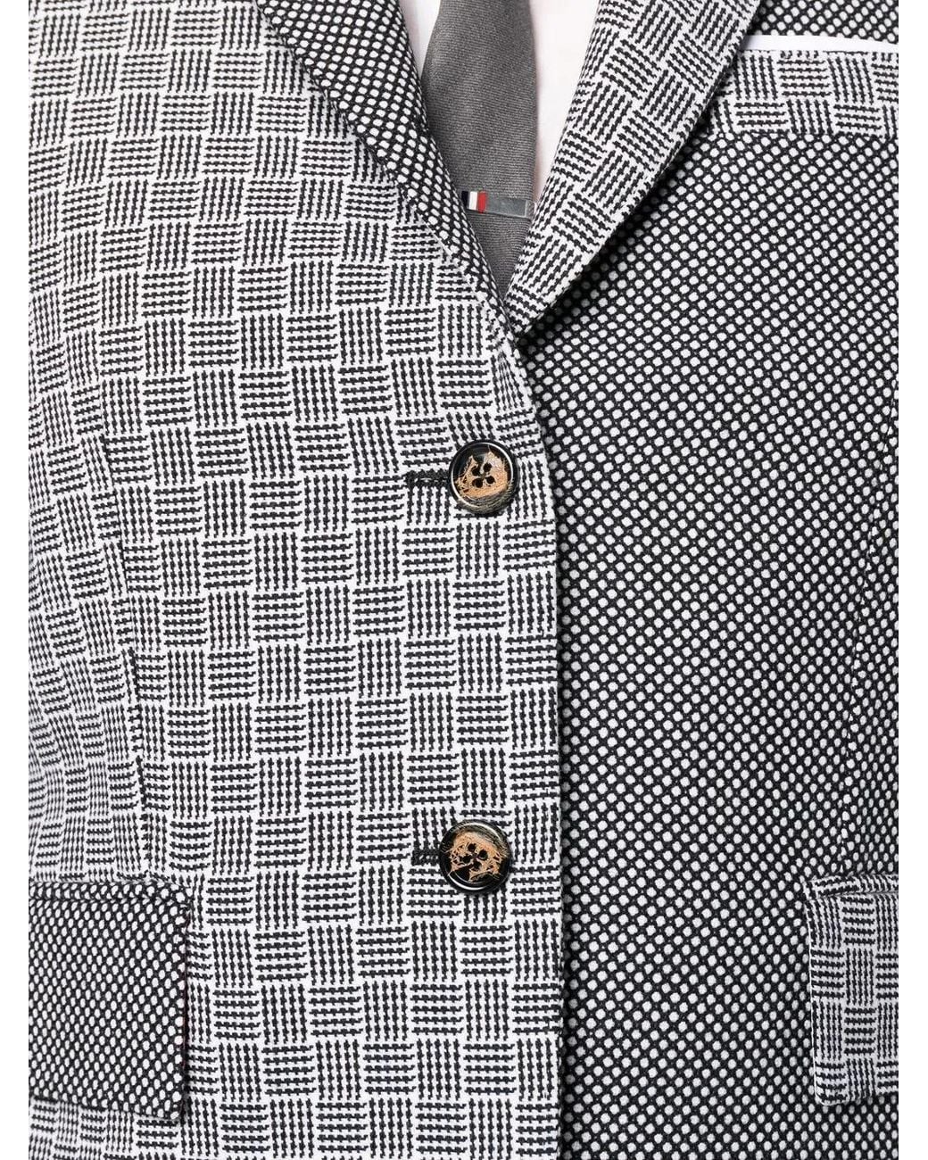 Thom Browne Gray Mix-Print Single-Breasted Blazer