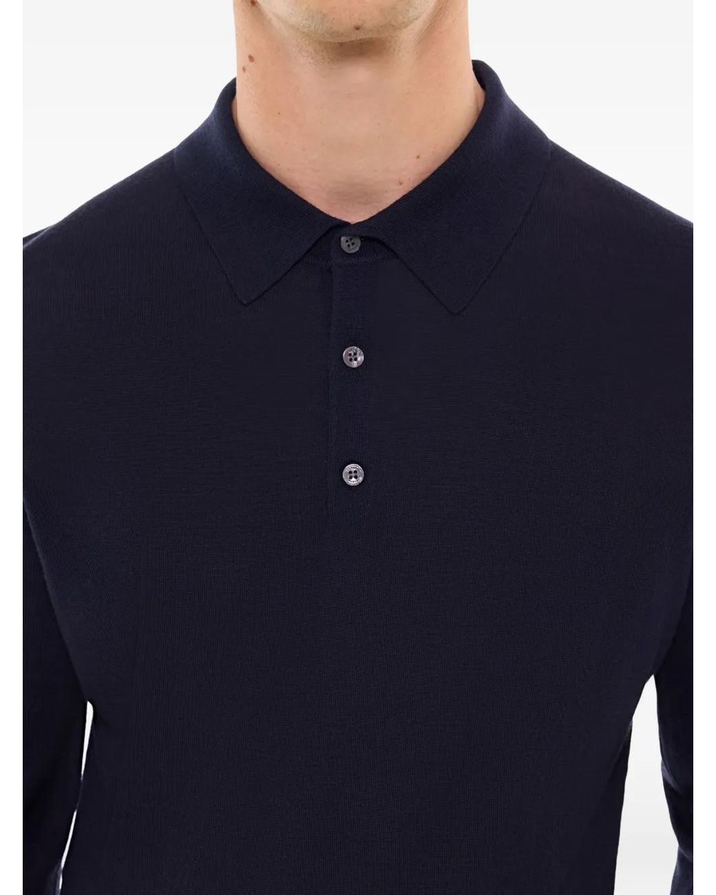 Fursac Blue Long-Sleeve Wool Polo Shirt for men