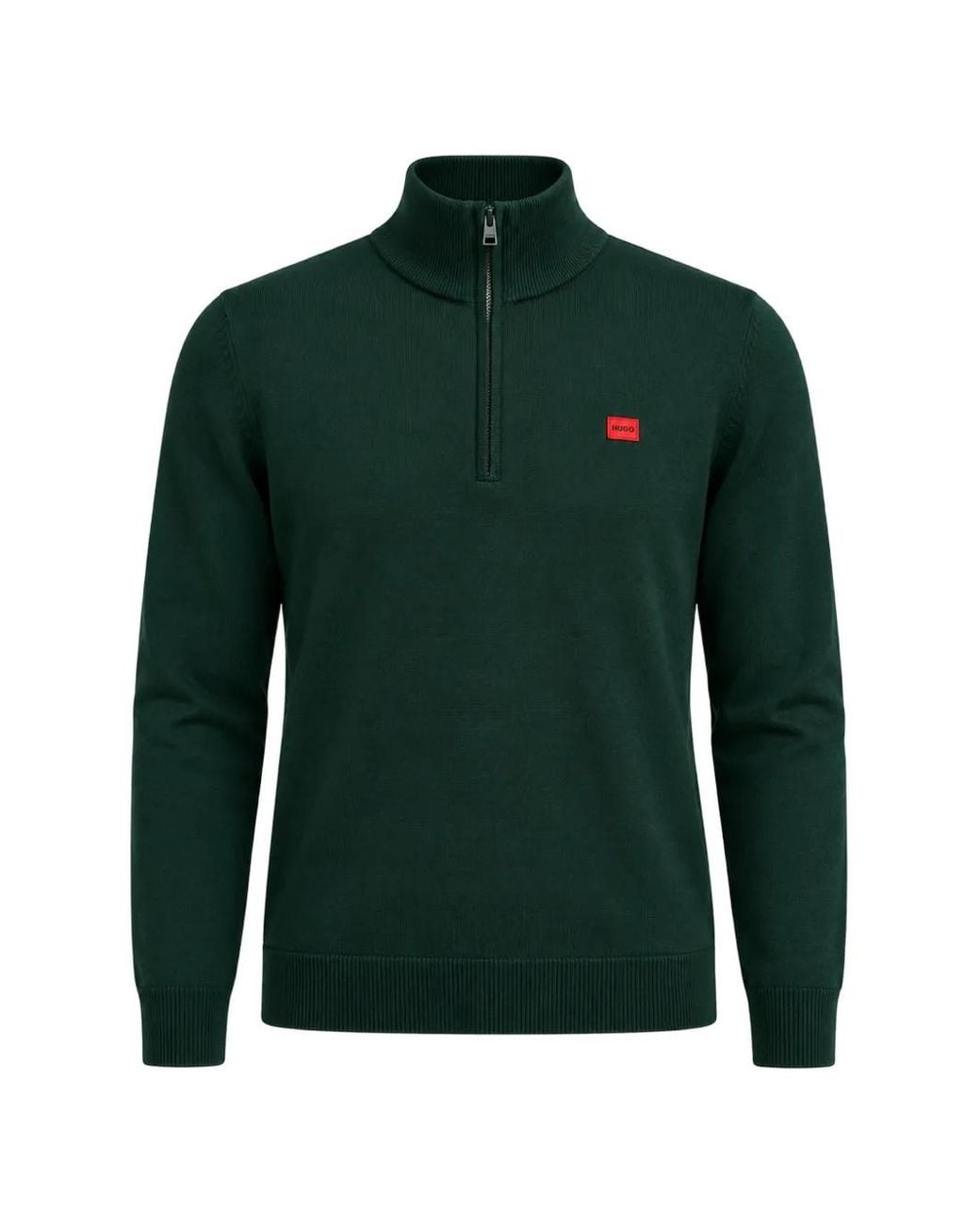 HUGO Green Quarter-Zip Logo-Patch Sweater for men