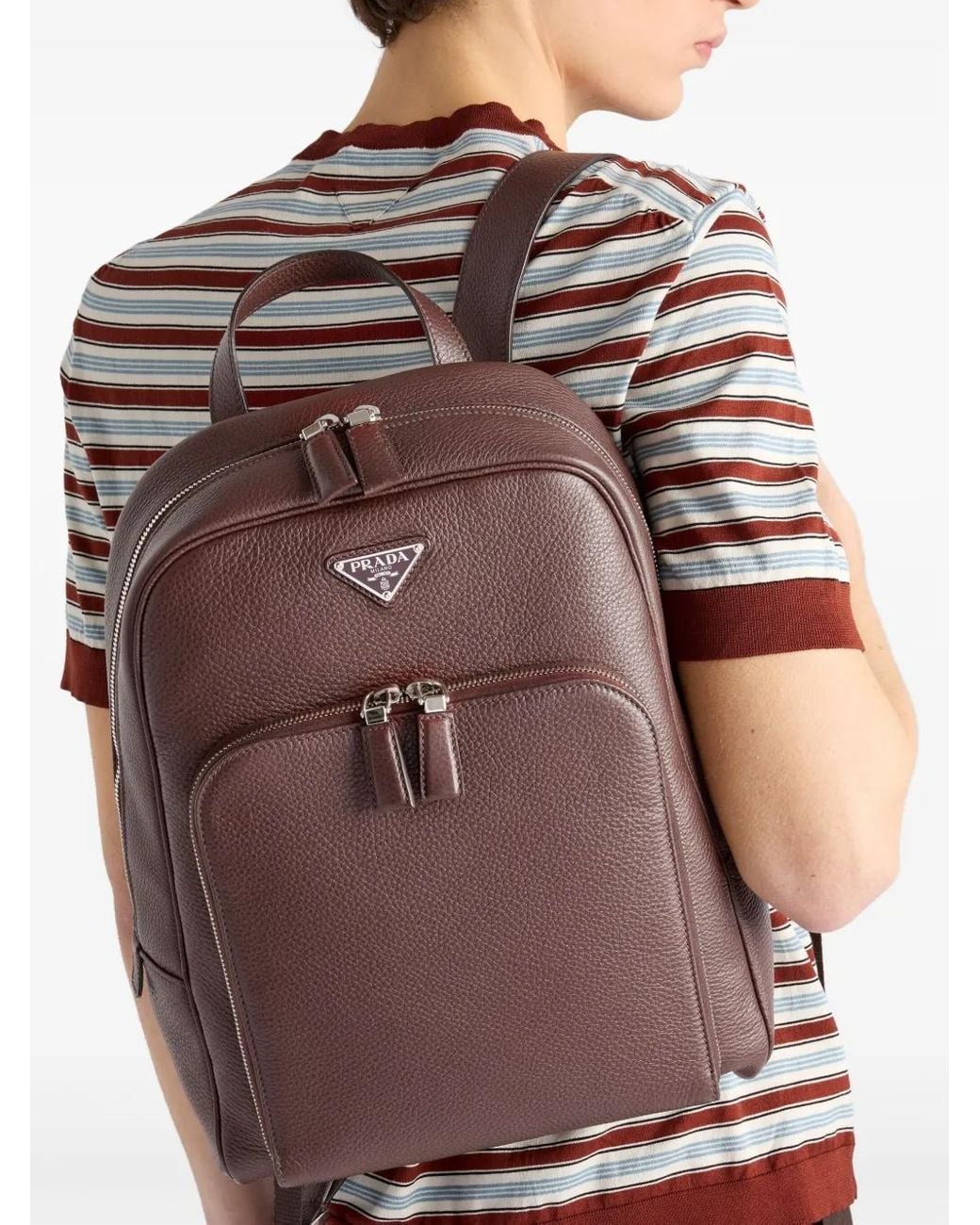 Prada Brown Structured Leather Backpack for men