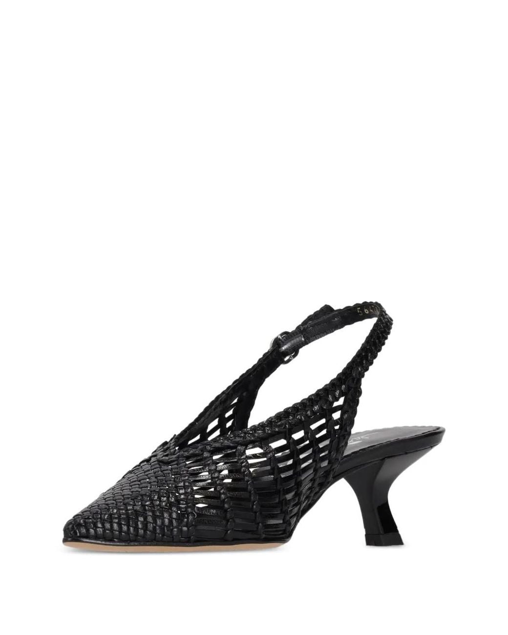 LA ROSE Black Woven Slingback Pumps