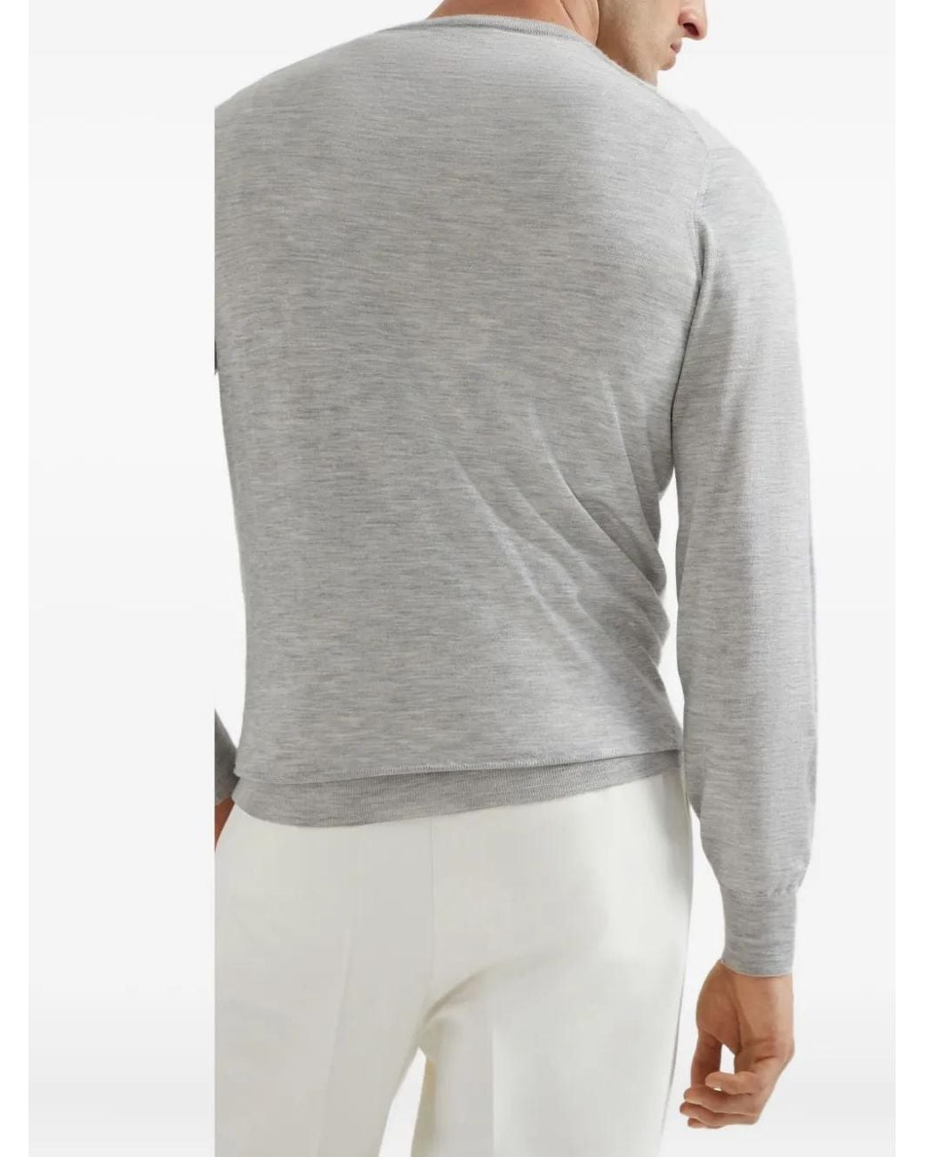 Brunello Cucinelli Gray V-Neck Cashmere-Silk Jumper for men