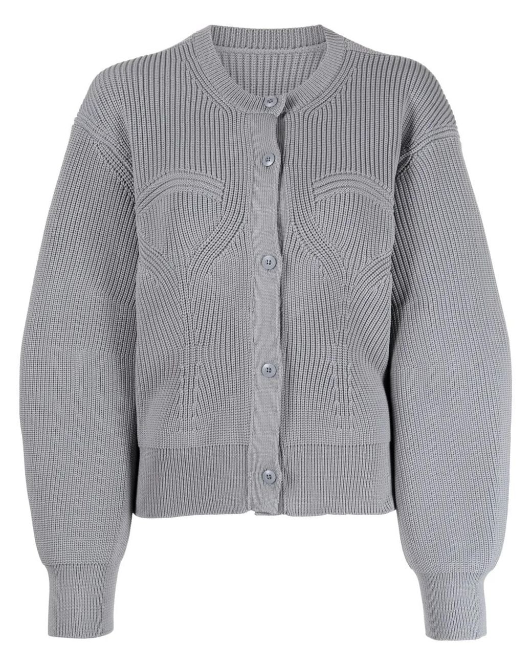 JNBY Gray Ribbed Crew Neck Cardigan