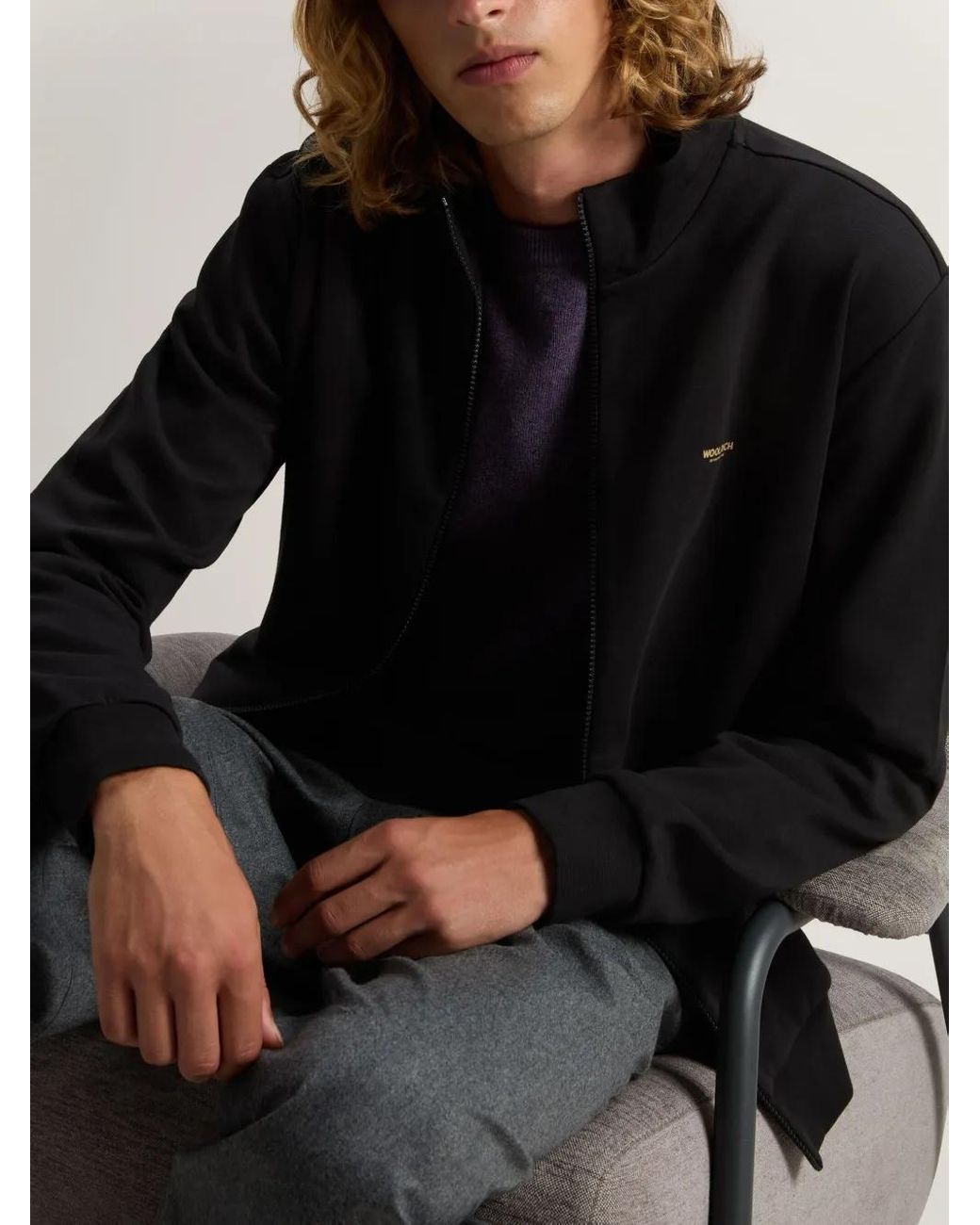 Woolrich Black Logo-Detail Zip-Up Track Top for men