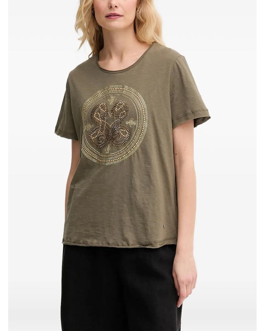 Mos Mosh Green Beaded-Graphic T-Shirt