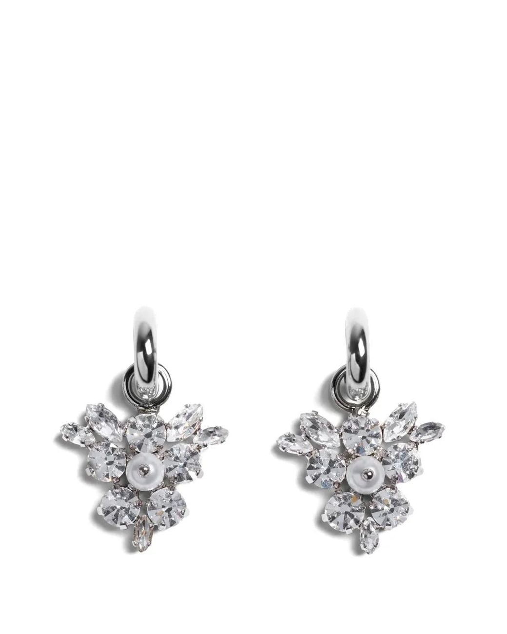 Simone Rocha White Frond Crystal-Embellished Hoop Earrings