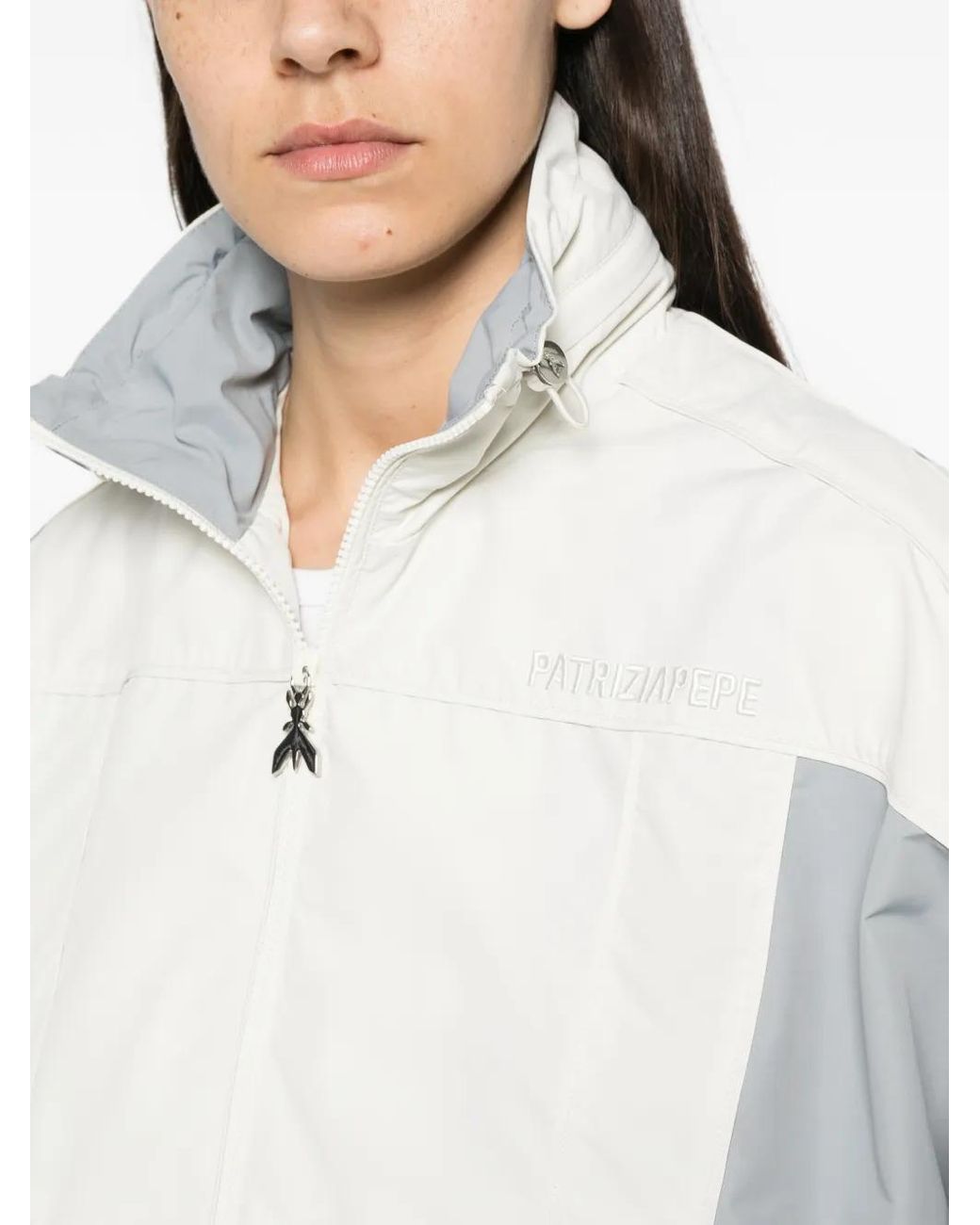 Patrizia Pepe White Colour-Block High-Neck Jacket