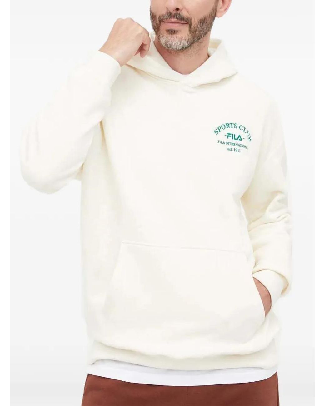 Fila White Embroidered Hoodie for men