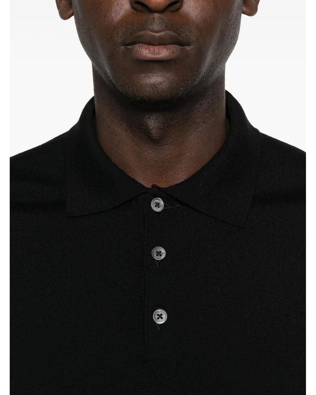 Corneliani Black Long-Sleeve Polo Shirt for men