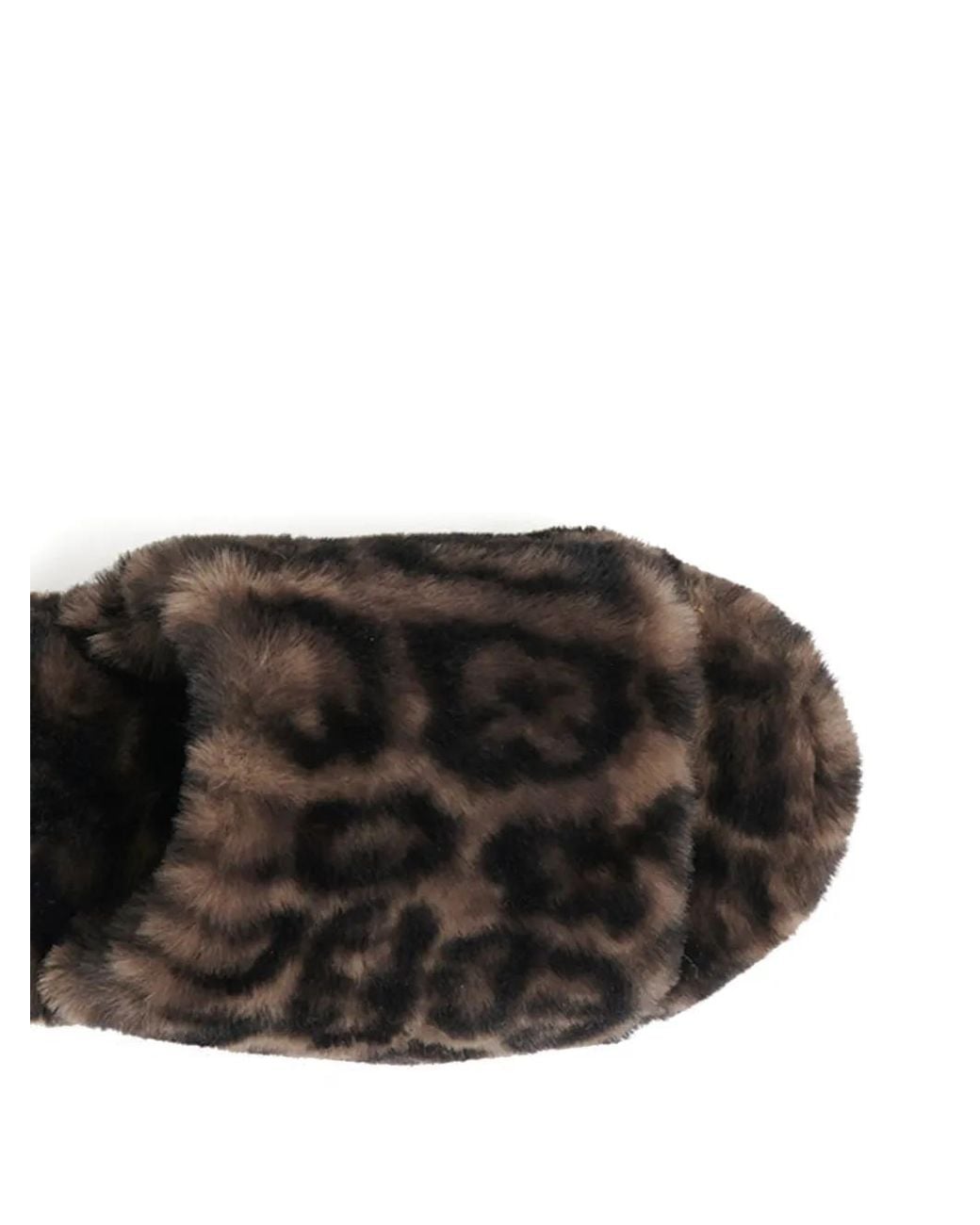 Apparis Black Leopard-Print Faux Fur Slippers