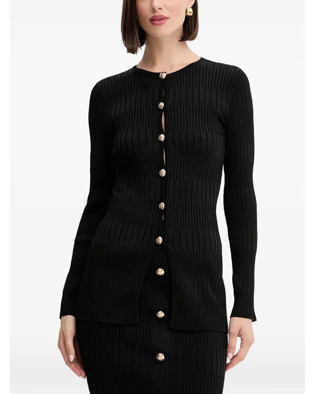 MARCIANO BY GUESS Black Button Ribbed Cardigan