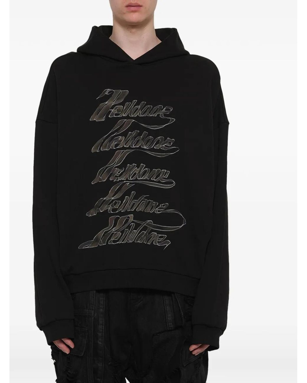 we11done Black Ribbon-Logo Hoodie for men