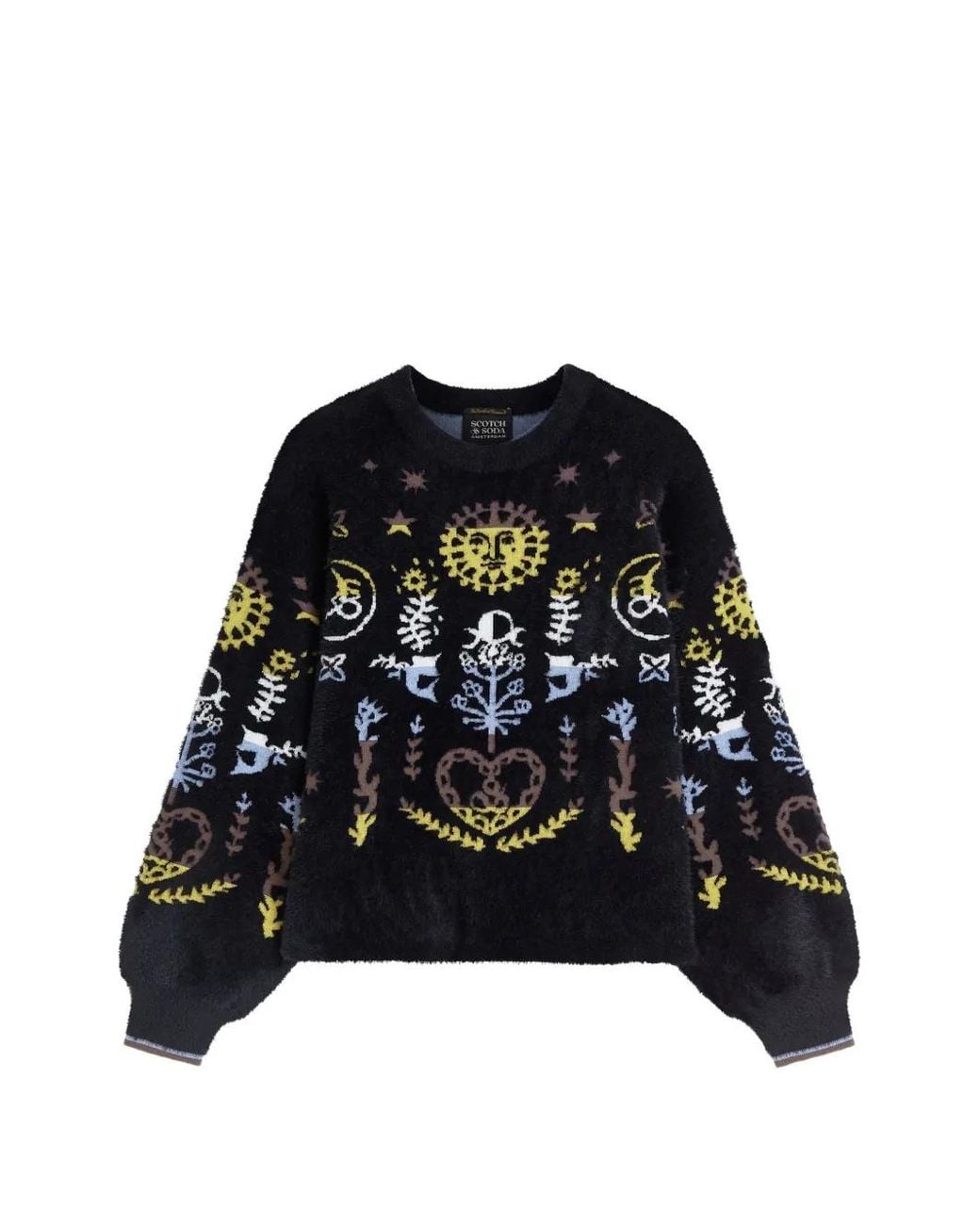 Scotch & Soda Black Graphic-Intarsia Brushed-Knit Sweater