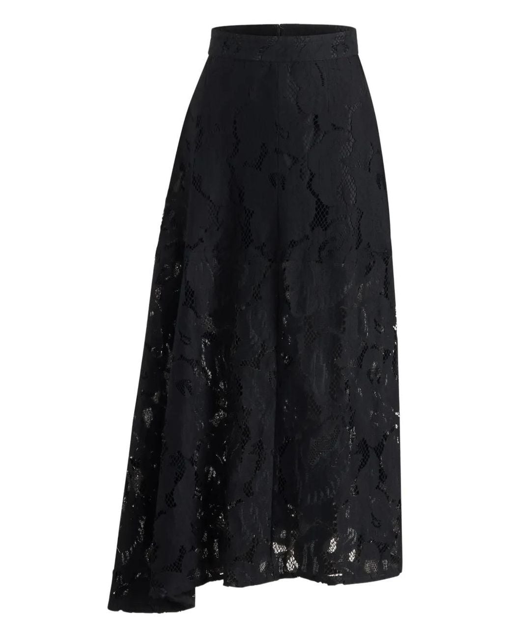 Patou Black Asymmetric Lace Midi Skirt
