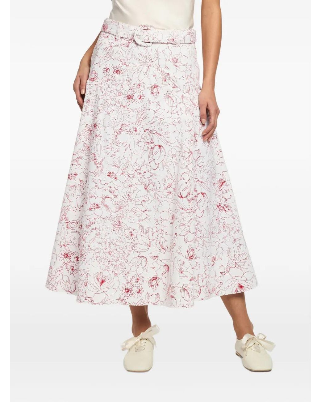 Cinq À Sept Pink Nala Floral-Print Belted Midi Skirt