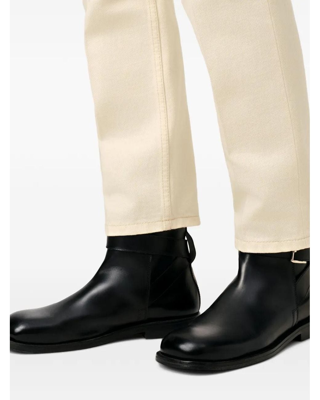 AMI Black Buckle Cow Leather Boots