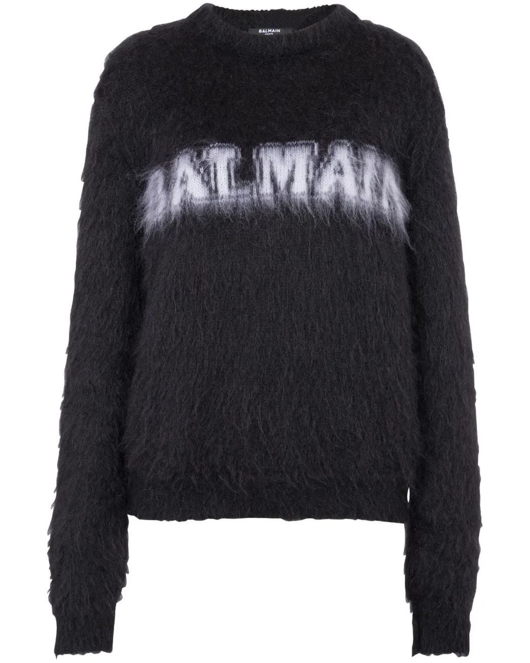 Balmain Black Gebürstete Garnpullover mit Logo